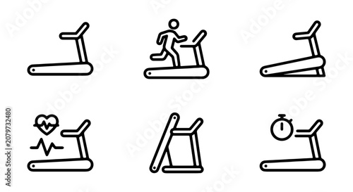 Treadmill Icons Set, Fitness Equipment Vector Graphics, Cardio Machine Illustrations