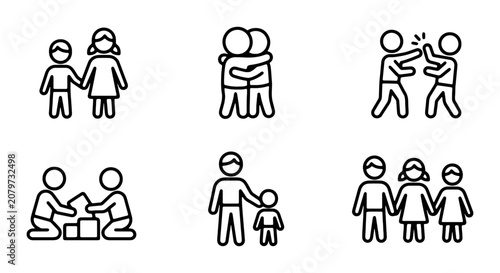 Friendship Icons Set, People Connection Graphics, Family Relationship Symbols