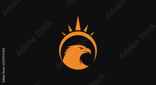 Minimalist orange eagle logo design on black background