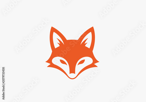 Minimalist orange fox head icon on white background