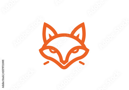 Minimalist orange fox head line art logo icon