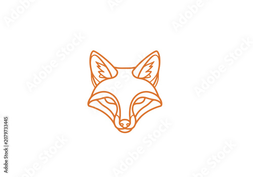Minimalist orange fox head line art illustration