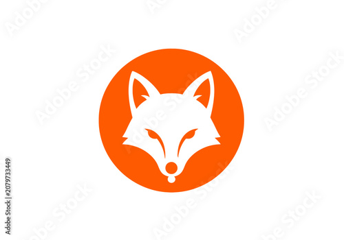Minimalist orange fox head logo design on white background