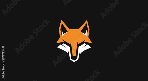 Minimalist orange fox head mascot logo on black background