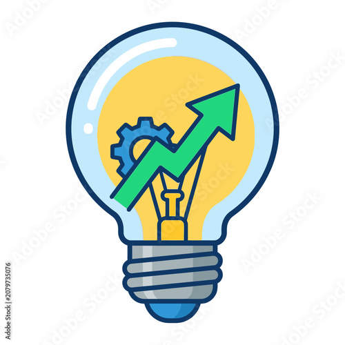 Lightbulb with gear and upward arrow representing business growth