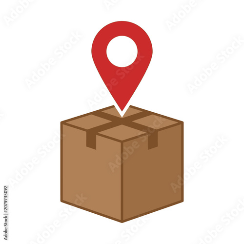 Delivery package tracking icon with cardboard box and map pin