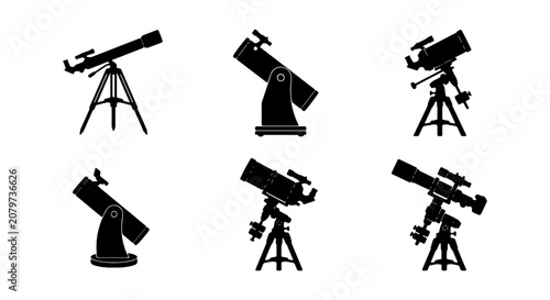 Εκτύπωση καμβά Telescope Icons Set, Astronomy Equipment, Space Exploration Vector Graphics