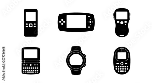 Tableau sur toile Retro Gadgets Collection, Vintage Electronics Icons, Old Mobile Devices Set