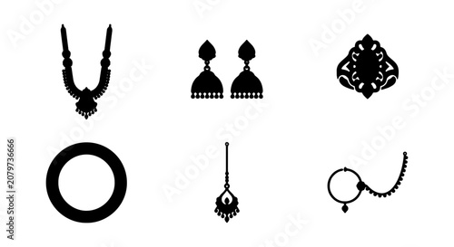 Foto Indian Jewelry Icons Set, Traditional Ornaments Collection, Ethnic Accessories V