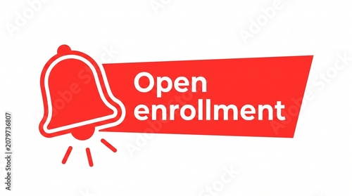 Open enrollment announcement with bell icon on red banner