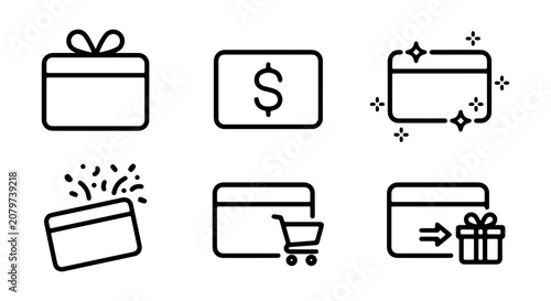 Gift Card Icons, Shopping Icons, Money Icons, Vector Set for Retail and Commerce
