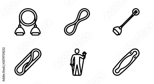 Fitness Resistance Bands Set, Exercise Equipment Icons, Workout Gear Vector Graphics, Health and Wellness Symbols