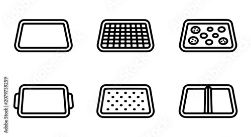 Baking Sheet Icons, Cookie Sheet Vector Set, Roasting Pan Graphics, Kitchenware Line Art Collection