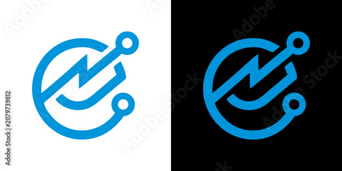 Obraz na plátně Dynamic blue technology logo featuring a modern circuit letter C with an integra