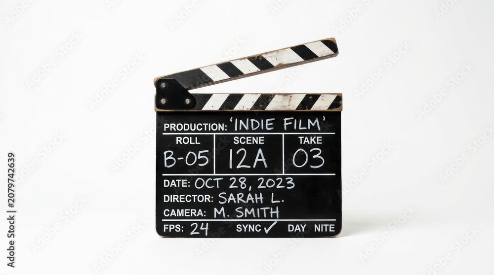 Naklejka premium Classic film clapperboard on white background for movie production slate and cinema poster prop design