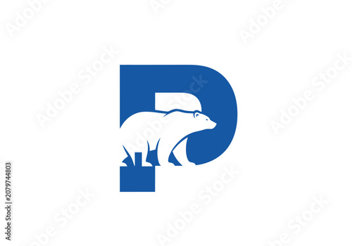 Minimalist blue letter P logo with polar bear silhouette