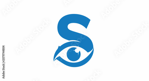 Minimalist blue letter S and eye logo design on white