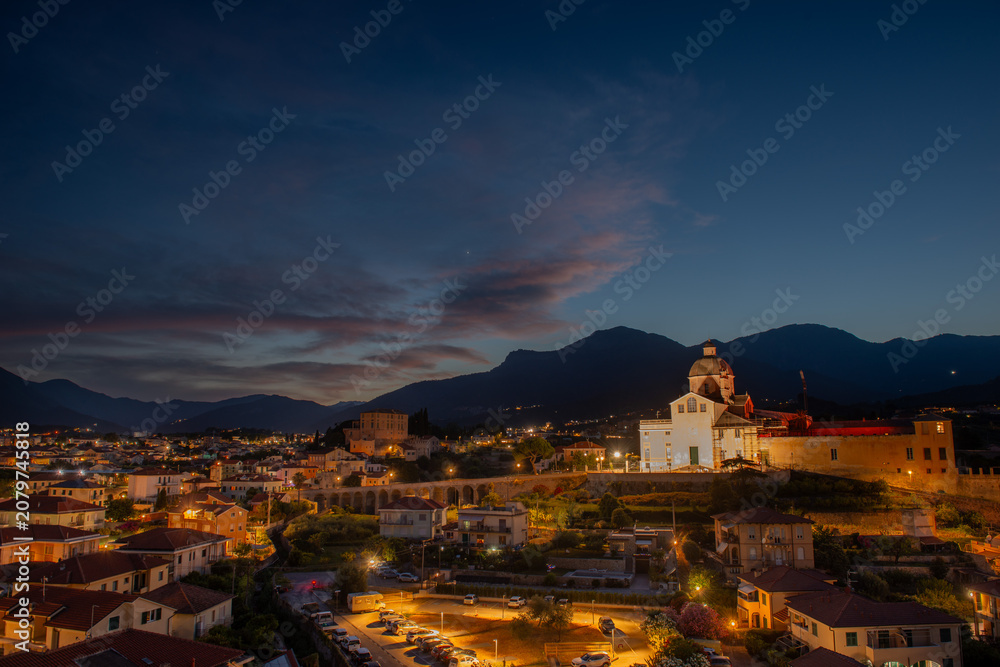Obraz premium The Convent of Monte Carmelo in Loano Illuminated at Sunset