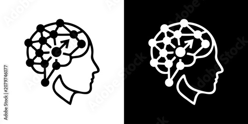Photos Black and white illustration of two human heads with networks inside brains