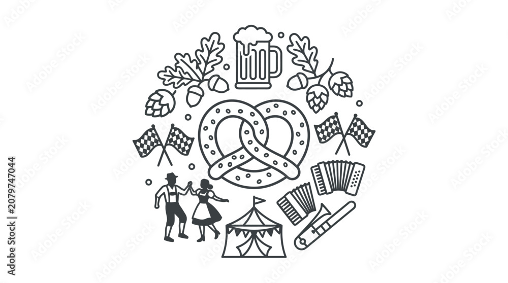 Fototapeta premium Oktoberfest Celebration Elements Line Art Composition