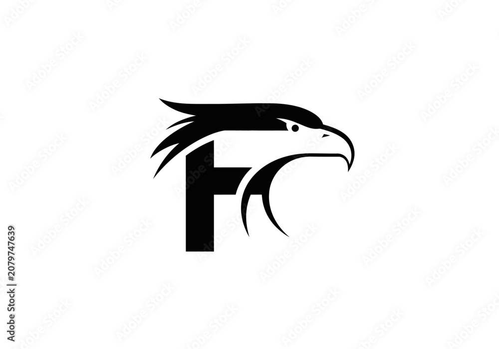 Fototapeta premium Letter F logo with eagle head profile