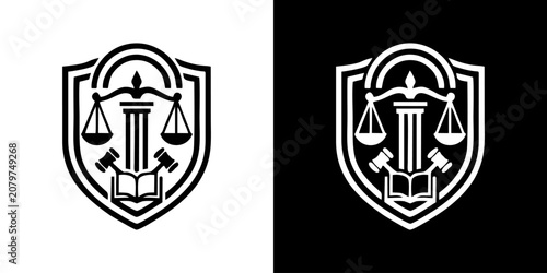 Photos Legal Law Firm Shield Emblem Featuring Professional Scales Of Justice Pillar And