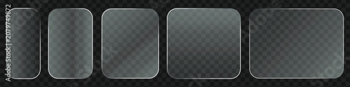 Glass morphism UI Frames Set - 5 Transparent Glass Panel Rounded Rectangles Vector
