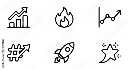 Fotografía Growth Icons: Bar Chart, Fire, Line Graph, Hashtag, Rocket, Star, Business Succe