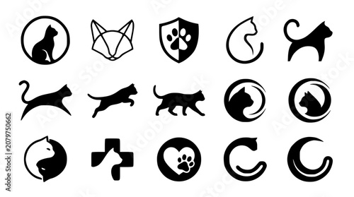 Konstfotografi Modern abstract majestic cat symbol vector clipart set with minimalist clean out