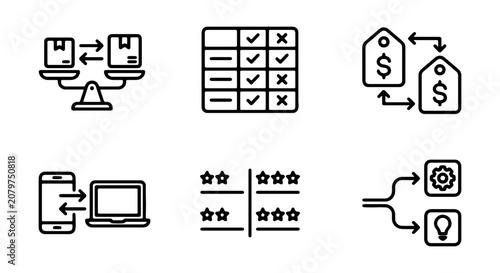 Business Icons: Comparison, Pricing, Strategy, Review, Technology Icons