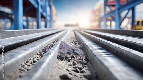 Rail Tracks with Sand and Industrial Storage Containers in Background