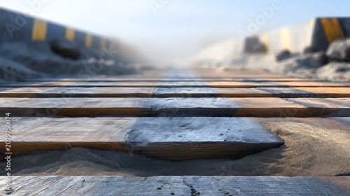 Weathered Wooden Planks Along a Sandy Pathway by the Shoreline