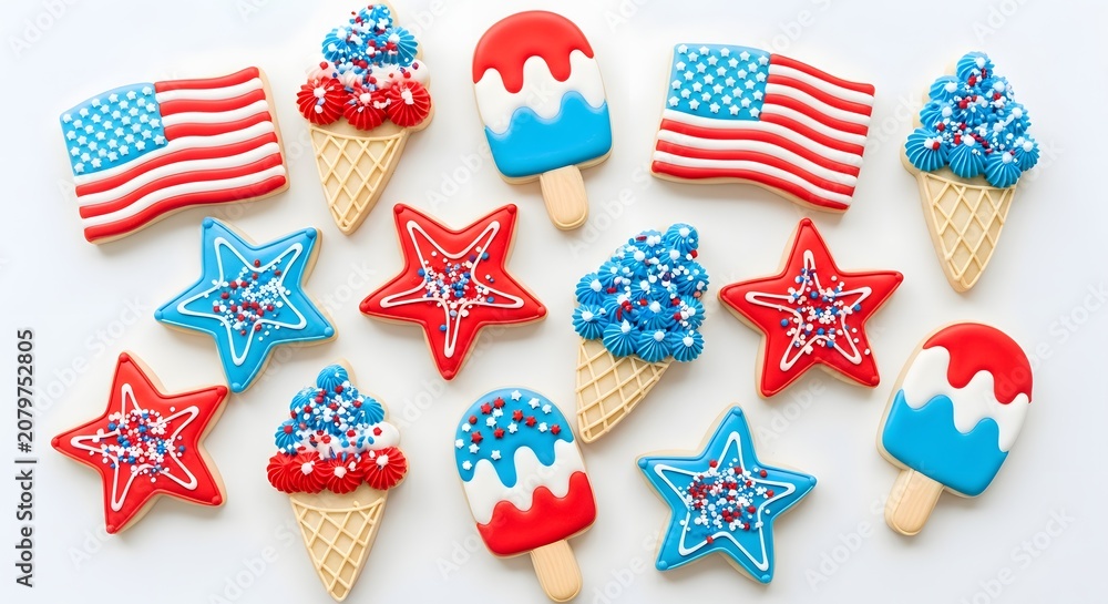 Obraz premium American flag and ice cream shaped cookies