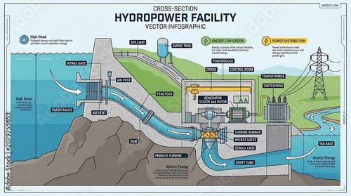 Hydroelectric power plant facility aerial view.