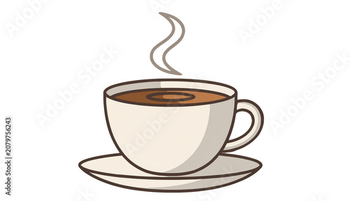 Simple Illustration of a Hot Coffee Cup with Steam Rising on a Saucer