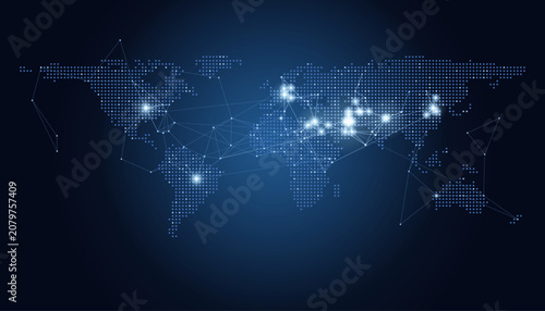 Glowing Network World Map With Blue Digital Connections And Abstract AI Data Background