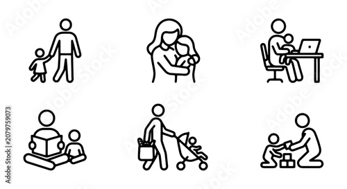 Family Icons Set: Parents, Children, Activities, Love, Care, Parenting, Lifestyle