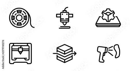 Foto 3D Printing Icons, Additive Manufacturing Technology, Digital Fabrication Tools,