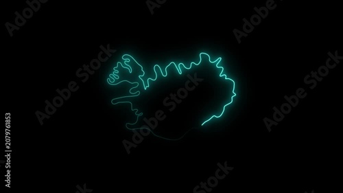 Neon glowing Iceland map icon animation on black background, map neon animation 4k video, Country Iceland country map outline animated motion design