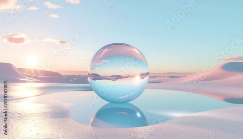 Crystal Ball Reflection on Calm Waters at Sunset.