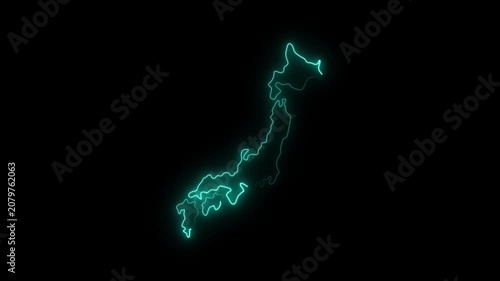 Neon glowing japan map icon animation on black background, map neon animation 4k video, Country japan country map outline animated motion design