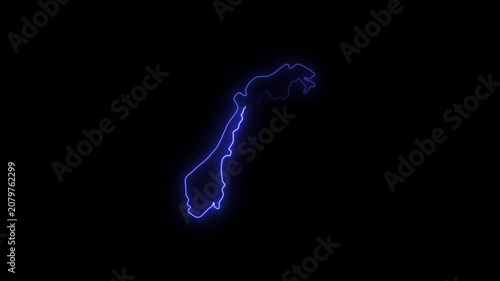 Neon glowing Norway map icon animation on black background, map neon animation 4k video, Country Norway  country map outline animated motion design