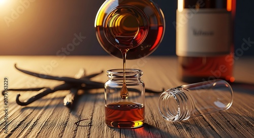 Pouring Whiskey Into Small Glass Jar with Bottle in Background