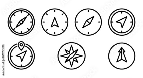 Compass Icons Set: Navigation, Direction, and Travel Symbols for Adventure and Exploration