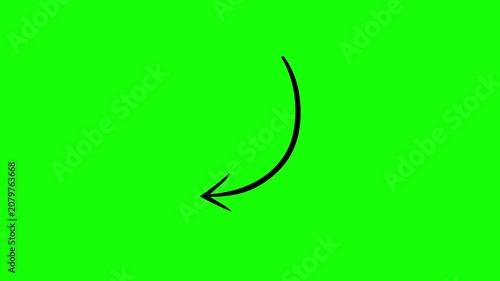 Hand-drawn arrow animation video. Black marker sketch arrow, curved directional arrow pointing left, green background, 4K video.
