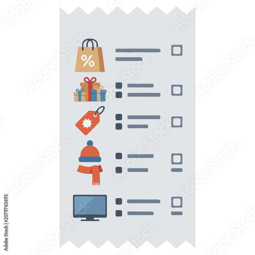 Shopping checklist with icons for holiday retail items shopping checklist consumerism ecommerce