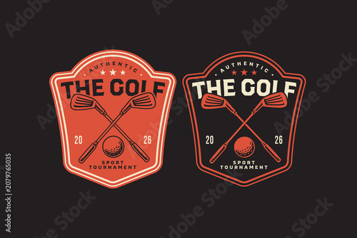 Konstfotografi Crossed golf clubs with ball retro badge logo set for golfer