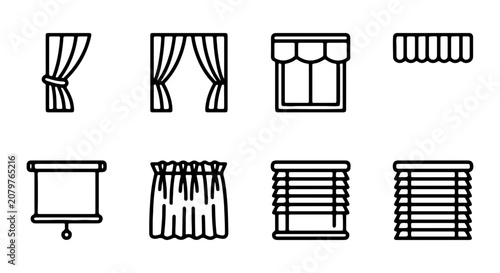 Tableau sur toile Window Treatments Vector Icons: Curtains, Blinds, Awnings, Shades Set