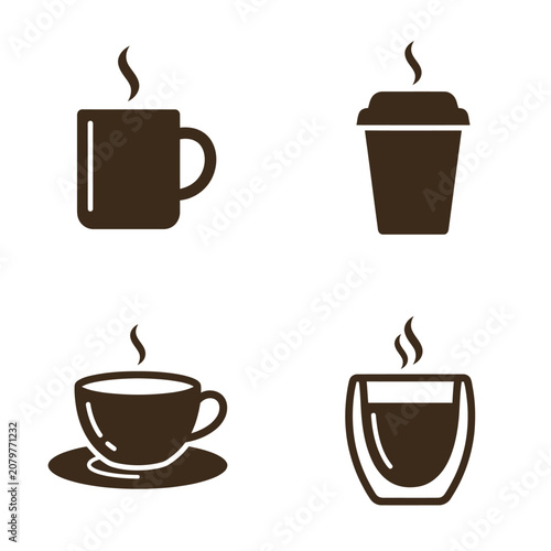 Foto Brown coffee cups and mugs icons.