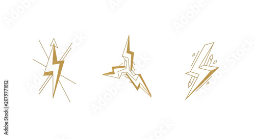 Three golden lightning bolt icons in different styles.